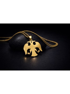 Güç Sembolü Tasarım Altın Renk Çift Başlı Kartal Erkek Kolye