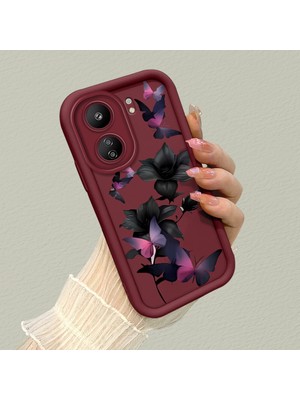 HONTINGA Xiaomi Redmi 13C ile Uyumlu Kılıfı Düşüme Önleyici Basitlik Anti Düşme Kamera Korumali Kelebek Bordo Desen Yumuşak Silikon Telefon Kılıfı Kadın ve Erkek Için Uygundur K2-7081