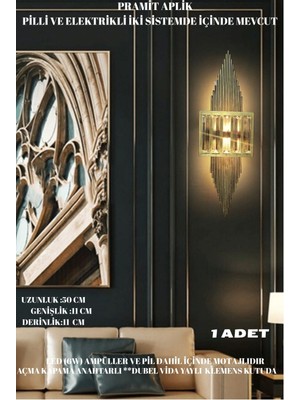 PremiumPort Eskitme Pramit Aplik, Pilli Elektrikli Ledli Duvar Lambası