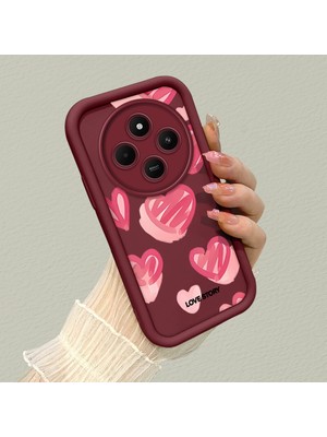 HONTINGA Xiaomi Redmi 14C 4g ile Uyumlu Kılıfı Düşüme Önleyici Basitlik Anti Düşme Kamera Korumali Kalp Bordo Desen Yumuşak Silikon Telefon Kılıfı Kadın ve Erkek Için Uygundur K2-7079
