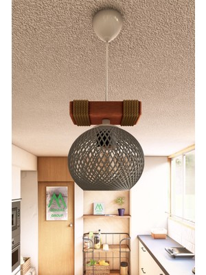 PremiumPort Ahşap ve Halat Detaylı Sarkıt Küre Avize, Şık ve Doğal Tasarım