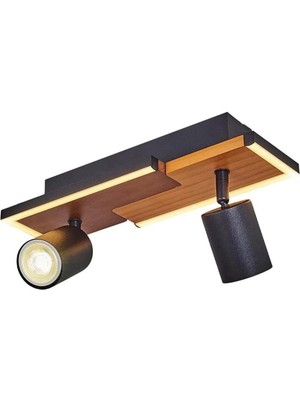 PremiumPort Şık 2 Spotlu Meşe Renkli Plafonyer, Modern Tasarım, Evinize Şıklık Katın