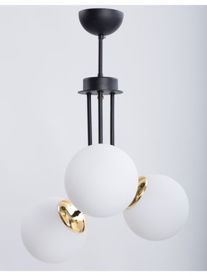 PremiumPort Şık Siyah Gold 3 Beyaz Camlı Modern Avize Için Zarif Aydınlatma Seçeneği