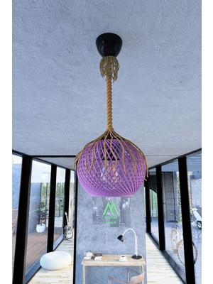 PremiumPort Rustik Halatlı Sarkıt Avize, Balle Lila Top ile Şık Aydınlatma