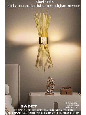 PremiumPort Şık Gold Duvar Aplik, Pilli LED Aydınlatma, Tekli Modern Tasarım
