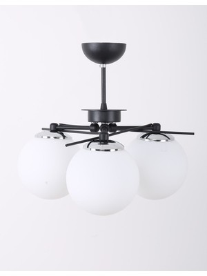 PremiumPort Şık Üçgen Siyah Krom ve Beyaz Camlı Modern Avize