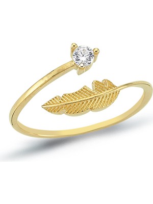 Oroline Kuyumculuk 8 Ayar Kuş Tüyü Desenli Kadın Altın Yüzük