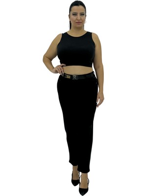 Carmito Büyük Beden Denim Mom Kemerli Yüksek Bel Taş Detaylı Kadın Pantolon