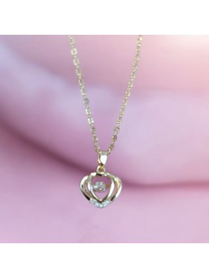 Reiz Zirkon Taşlı Çift Kalp Temalı Paslanmaz Çelik Lüks Kolye