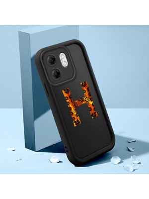 HONTINGA Infinix Hot 50I ile Uyumlu Kılıfı Düşüme Önleyici Basitlik Anti Düşme Kamera Korumali Harf G ve Harf H Siyah Desen Yumuşak Silikon Telefon Kılıfı Kadın ve Erkek Için Uygundur K2-0359