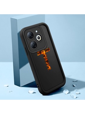 HONTINGA Tecno Spark 20C ile Uyumlu Kılıfı Düşüme Önleyici Basitlik Anti Düşme Kamera Korumali Harf S ve Harf T Siyah Desen Yumuşak Silikon Telefon Kılıfı Kadın ve Erkek Için Uygundur K2-0365