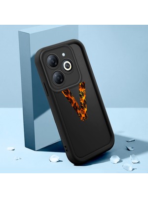 HONTINGA Infinix Hot 40I ile Uyumlu Kılıfı Düşüme Önleyici Basitlik Anti Düşme Kamera Korumali Harf U ve Harf V Siyah Desen Yumuşak Silikon Telefon Kılıfı Kadın ve Erkek Için Uygundur K2-0366