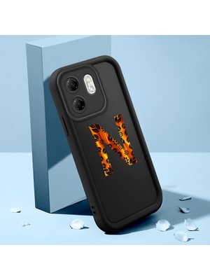 HONTINGA Infinix Hot 50I ile Uyumlu Kılıfı Düşüme Önleyici Basitlik Anti Düşme Kamera Korumali Harf M ve Harf N Siyah Desen Yumuşak Silikon Telefon Kılıfı Kadın ve Erkek Için Uygundur K2-0362