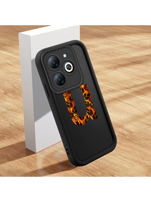 HONTINGA Tecno Spark 20C ile Uyumlu Kılıfı Düşüme Önleyici Basitlik Anti Düşme Kamera Korumali Harf U ve Harf V Siyah Desen Yumuşak Silikon Telefon Kılıfı Kadın ve Erkek Için Uygundur K2-0366