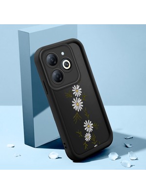 HONTINGA Infinix Hot 40I ile Uyumlu Kılıfı Düşüme Önleyici Basitlik Anti Düşme Kamera Korumali Krisantem Deseni Siyah Desen Yumuşak Silikon Telefon Kılıfı Kadın ve Erkek Için Uygundur K2-0369