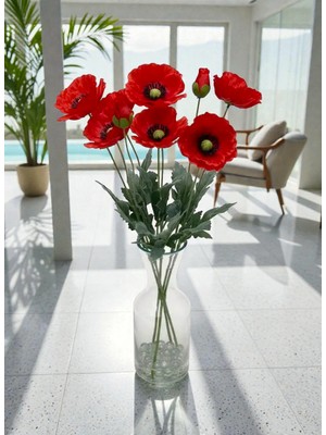 Madame Nazar Üstün Kalite Gerçekçi Gelincik Yapay Çiçek – 1 Dal-60 cm (Kırmızı) Solmaz, Vazo ve Salon Dekoru