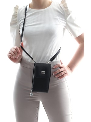 Silver & Polo Siyah - Siyah SP889 Kadın Askılı Cüzdanlı Telefon Çantası