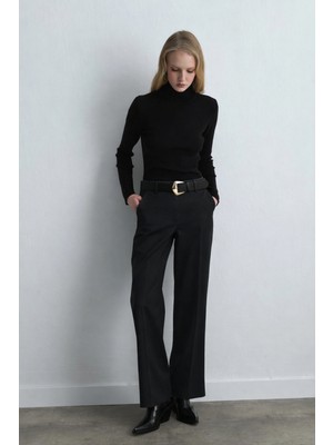 Gusto Geniş Paçalı Sim Çizgili Pantolon - Siyah