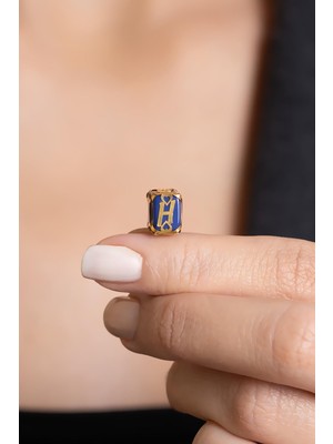 Bayar Gold 14 Ayar Altın Kafesli Lacivert Boncuk H Harf Kolye Ucu