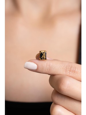 Bayar Gold 14 Ayar Altın Kafesli Siyah Boncuk A Harf Kolye Ucu