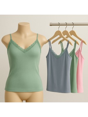 Kota - 2 6421-6 Fitilli Ip Askılı Dantelli Bayan Atlet