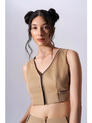 Kadın Baskılı Slim Fit Bej Büstiyer NAAR91309-CAMEL