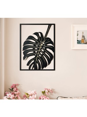 Monstera Yaprağı Metal Duvar Dekoru – Modern Minimal Siyah Lazer Kesim Metal Tablo