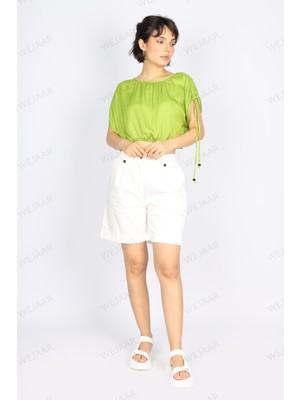 Kadın Yüksek Belli Pamuk Karışımlı Günlük Kullanım Ekru Şort NAAR81414-EKRU