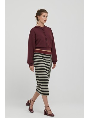 Kadın Yırtmaçlı Simetrik Çizgi Detaylı Sarı Etek NAAR91513-SARI