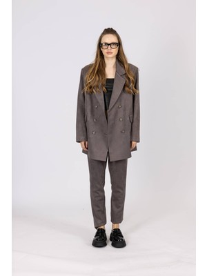 By Özlem Yazan Nubuk Blazer Ceket Havuç Pantolon Kadın Ikili Takım