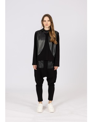 By Özlem Yazan Deri Detaylı Kapüşonlu Sweatshirt Şalvar Pantolon Kadın Ikili Takım