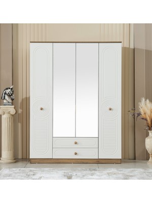 Bahama 4 Kapaklı 2 Çekmeceli Gardırop Mat Aytaşı-Pera (Mdf Kapaklar)