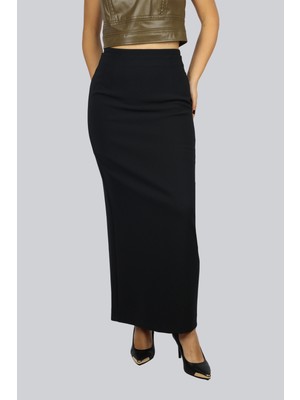 Kadın Yüksek Bel Normal Kalıp Yırtmaçlı Uzun Siyah Etek NAAR91512-SİYAH