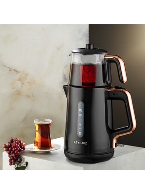 Allians Pratik ve Şık Çay Makinesi, Siyah Bakır Tasarım, Hızlı Demleme Için Ideal