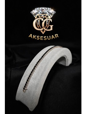 Cg Aksesuar Siyah Taşlı Gümüş Renk Zarif Bileklik