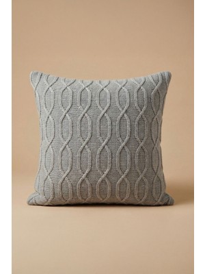 Elart Ivena Örgü Kırlent Kılıfı Örgü Triko Dekoratif (43X43 Cm) Gri