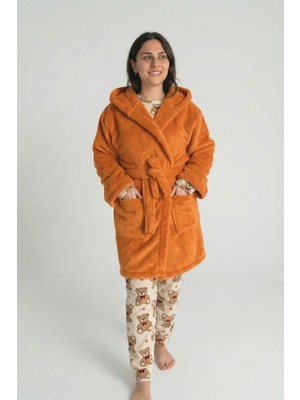 Sevim Kapüşonlu Wellsoft Sabahlık & Peluş Bornoz - Yumuşak, Polar Unisex Sabahlık-Turuncu