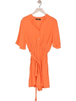 Ysatiss Kadın Normal Kalıp Kısa Kollu Beli Kemer Detaylı Büzgülü Turuncu Tulum JYS2400105-TURUNCU