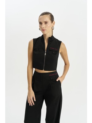 Kadın Kolsuz Slim Fit Düz Model Crop Siyah Büstiyer NAAR91338-SİYAH