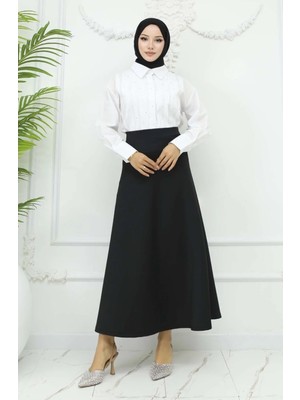 Rfk Butik Kadın Puf Scuba Beli Lastikli Tesettür Etek - Siyah