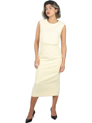 Kadın Midi Boy Kolsuz Rahat Sarı Elbise NAAR91104-AÇIK Sarı