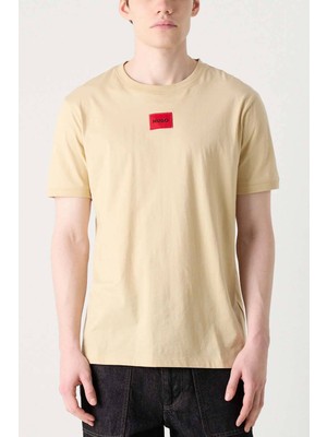 Hugo Erkek Pamuklu Logo Detaylı Yuvarlak Yaka Bej1 T-Shirt 50447978-285