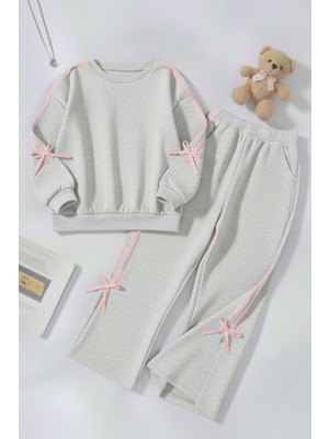 My Kids Wear Kız Çocuk Çift Şerit Kurdele Üç Iplik Eşofman Takımı 3-10 Yaş 12342