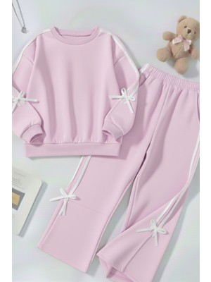 My Kids Wear Kız Çocuk Çift Şerit Kurdele Üç Iplik Eşofman Takımı 3-10 Yaş 12338