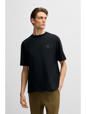 Boss Erkek Rahat Kesim Monogram Logolu Yuvarlak Yaka Kısa Kollu Siyah T-Shirt 50533343-001