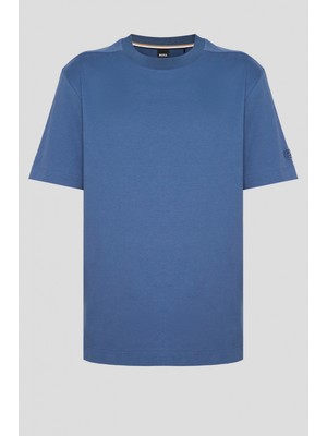 Boss Erkek Normal Kesim Yuvarlak Yaka %100 Pamuklu Kısa Kollu Mavi T-Shirt 50537352-425
