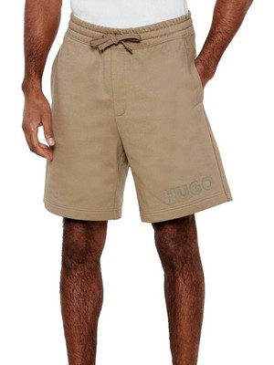 Erkek Bel Lastikli Kısa Boy Hugo Yazı Desenli Dokuma Bej Şort 50535260-219