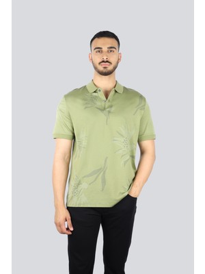 Boss Erkek Polo Yaka Yaprak Desenli Kısa Kol Yeşil Polo Yaka T-Shirt 50536756-311