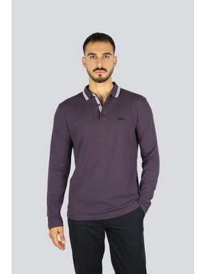 Boss Erkek Regular Fit %100 Pamuklu Uzun Kollu Mor Polo Yaka T-Shirt 50536609-517