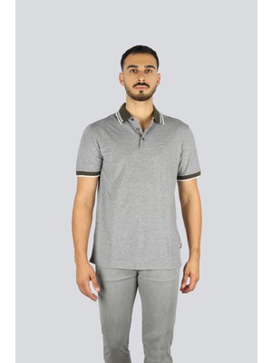 Boss Erkek Pamuklu Polo Yakalı Düğme Kapamalı Kısa Kollu Gri Polo Yaka T-Shirt 50521116-342
